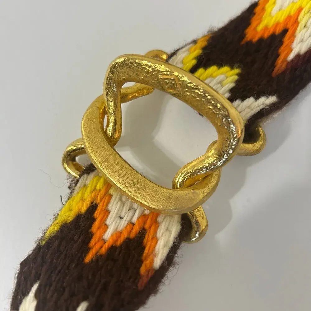 Woven Belt Vintage Gold Colorful Boho Yarn Tapestry Carpet Western Handmade FLAW
